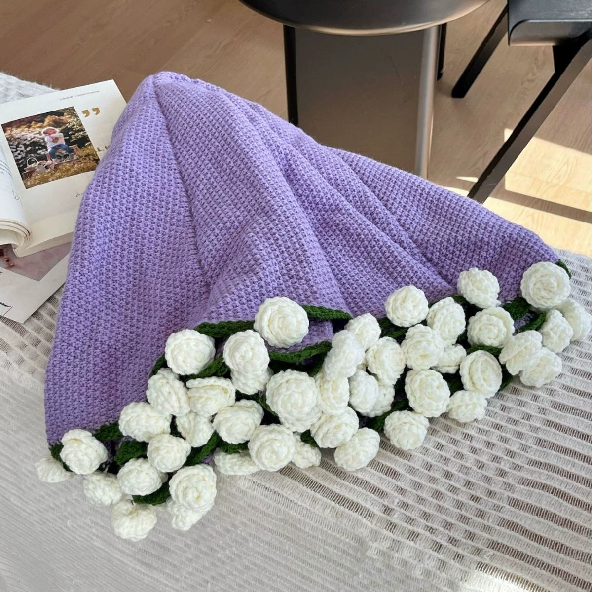 Rose Bouquet Blanket Handmade Nap Flower Blanket